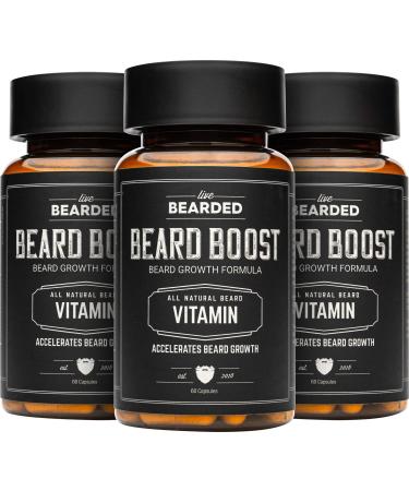 Live Bearded: Beard Boost - Beard Hair Growth Multivitamins with Biotin 10 000mcg Vitamin C Vitamin E and Zinc - 90-Day Supply - Thick Strong Full Beard Growth Support - Made in the USA 90 Day Supply
