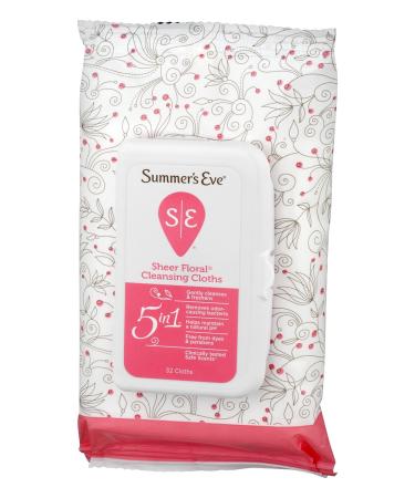 Summer's Eve Sheer Floral Cleansing Cloths - 32 Count, Pack of 4 | pH-Balanced, Dermatologist & Gynecologist Tested - Buy Online on GoSupps.com