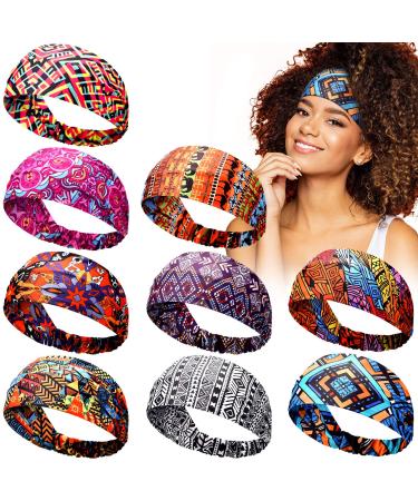 WILLBOND 9 Pieces African Headbands Stretchy Boho Print Hairband Yoga Running Sports Workout Head Grip Band Elastic Turban for Women Girls Hair Accessories (Chic Pattern) - Buy Online on GoSupps.com
