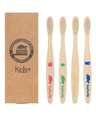 Sea Turtle Plant-Based Bristles Bamboo Toothbrushes Soft Natural Toothbrush for Kids 4 Pack