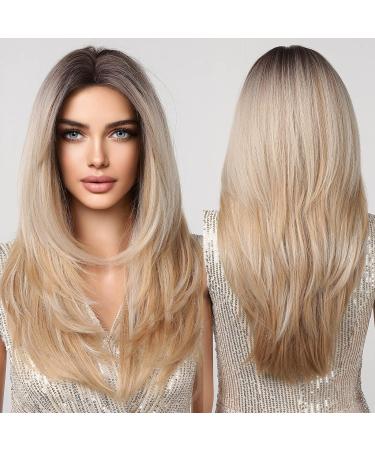 HAIRCUBE Long Blonde Synthetic Lace Wig for Women with Dark Roots - Buy Online on GoSupps.com
