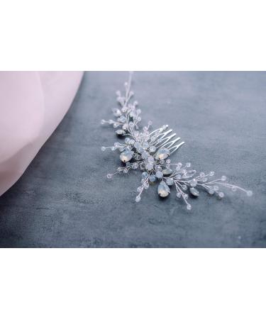 Kercisbeauty Blue Opal Hair Comb for Brides Wedding Bridal Headpiece Side Headband Women Girls Hair Piece Girls Prom Party Crystal Jewelry (Silver) - Buy Online on GoSupps.com