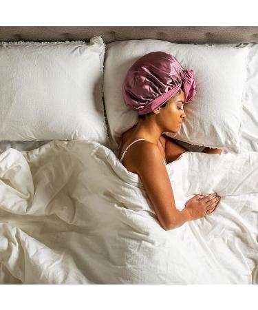 Extra Large Rose Pink Mulberry Silk Sleep Cap Bonnet for Curly Hair - Buy Online on GoSupps.com