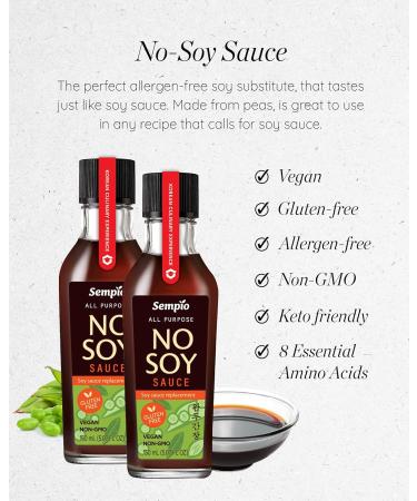 SEMPIO NO-SOY SAUCE - All-Purpose Seasoning Soy Sauce Alternative Multi-purpose condiment made with peas and pea protein instead of soybeans Gluten-free NON-GMO VEGAN (5.1 Fl oz Pack of 2) - Buy Online on GoSupps.com