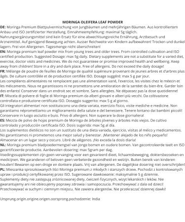 50g Moringa Powder PREMIUM PLUS - Moringa Leaves Powder - Nutritive - 100% Natural Pure and No Additives - TazarinLtd - Buy Online on GoSupps.com