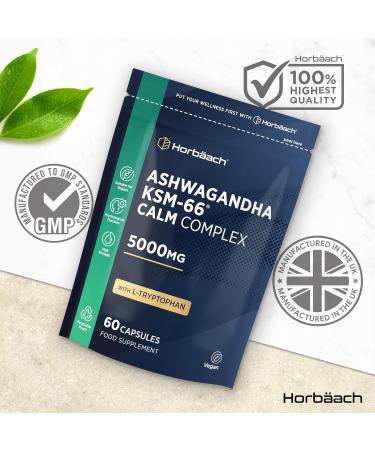 Ashwagandha KSM-66 Calm Complex 5000mg | High Strength with B Vitamins (B1 B2 B3 B6 & B12) and Amino Acids | Formula for Men & Women | 60 Vegan Capsules | Horbaach - Buy Online on GoSupps.com