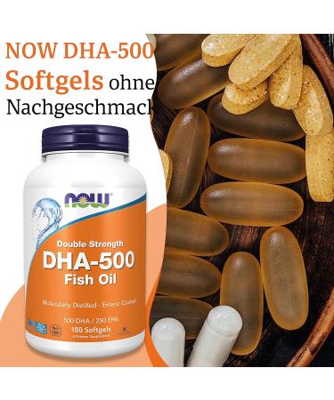 Now Foods DHA-500 Fish Oil Soft Capsules - 180 Gluten-Free Double Starch EPA & Vitamin E | Non-GMO Lab Tested - Buy Online on GoSupps.com
