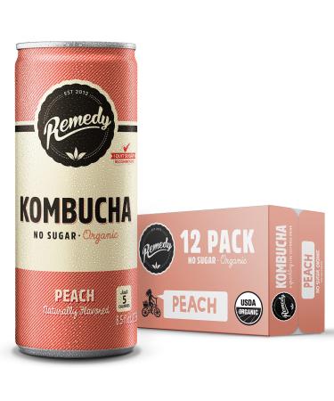 Remedy Kombucha Tea Organic Drink - Sugar Free, Keto, Vegan & Gluten Free - Sparkling Live Cultured, Small Batch Brewed Beverage - Peach - 8.5 Fl Oz Can, 12-Pack Peach 12 Count (Pack of 1)