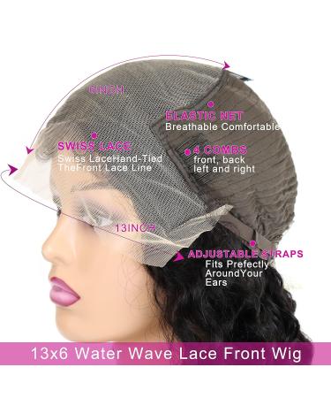 ZLIKE 26" HD Lace Front Wig - Wet & Wavy Human Hair Water Wave Pre-Plucked Glueless 150% Density - Natural Black 13x6 Lace Frontal - Buy Online on GoSupps.com