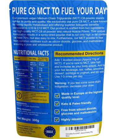 Groovy Keto Pure C8 MCT Powder - Instant Ketone Energy | 100% Pure Caprylic Acid | Enhances Ketosis & Fasting - 300g - Buy Online on GoSupps.com