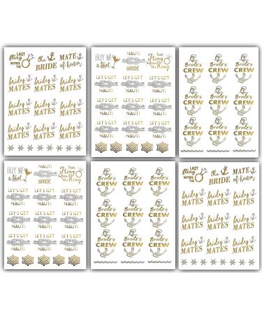 Bachelorette Bride to Be Nautical Temporary Tattoos - 100+ Gold Metallic Designs - Bride's Crew, Nauti Bride, Last Fling - Perfect for Engagement & Bachelorette Party - Waterproof & Nontoxic - Buy Online on GoSupps.com