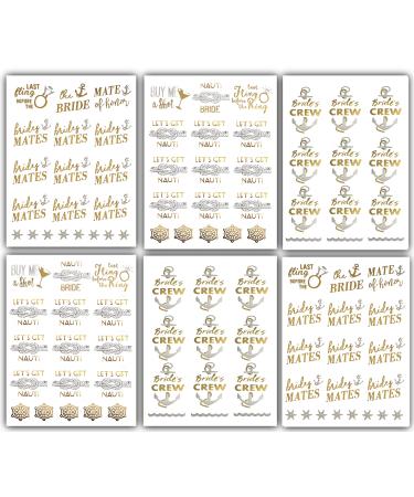 Bachelorettesy Bride to Be Gold Metallic Nautical Temporary Tattoos 100+ Bride s Crew  Nauti Bride  Last Fling Great for Engagement & Bachelorette Party - Waterproof Nontoxic
