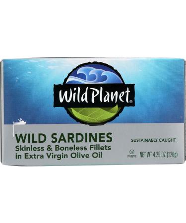 Wild Planet Wild Sardines in Extra Virgin Olive Oil - Skinless, Boneless, Keto & Paleo - 4.25oz (Pack of 12) - Buy Online on GoSupps.com