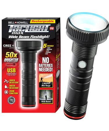 Bell+Howell Taclight Max Ultra High-Powered Long-Lasting Up to 15 Hours Handheld Flashlight 500 Lumens-7,000K Cree LED, 5 Modes, Rechargeable, Water/Shatter Resistant Outdoor and Camping Flash Light