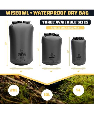 Wise Owl Outfitters Waterproof Dry Bag - Fully Submersible 1pk or 3pk Ultra Lightweight Airtight Waterproof Bags - 5L  10L and 20L Sizes - Diamond Ripstop Roll Top Drybags 3 Pk - 5L  10L  20L Grey 3 - Buy Online on GoSupps.com