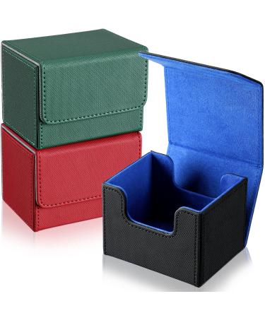Weewooday 3 Pieces Leather Deck Card Boxes Cards Deck Game Box for 100 Plus Cards Compatible with MTG Commander Decks (Black Blue, Red, Green,) Black Blue, Red, Green Horizontal