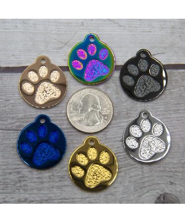 Custom Engraved Round Paw Print Cat Tags in Stainless Steel - Personalized ID with 4 Lines - Gold, Rose Gold, Blue, Black, Nebula Options - Buy Online on GoSupps.com