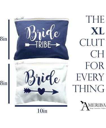 12 Pack Bridesmaids Makeup Bags Set + Bride Bag | Premium XL Natural Cotton Canvas - Bachelorette Party & Bridal Shower Gifts - White & Navy Blue - Buy Online on GoSupps.com