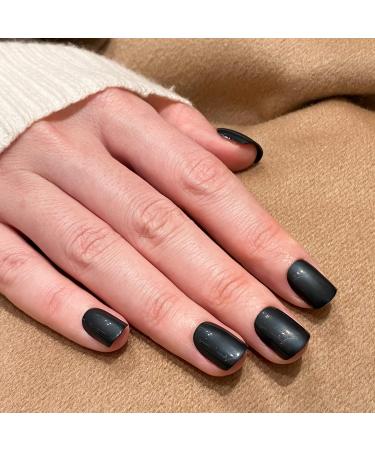 Novo ovo nails to stick on short corner oval press on fake nails square black single color artificial fingernails for sticking up artificial nails with glue uro preto