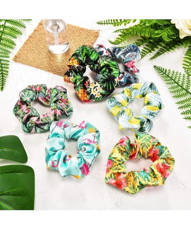 Tropical Satin Floral Hair Scrunchies Set - 18 Pieces | Summer Hair Accessories for Women and Girls - Buy Online on GoSupps.com