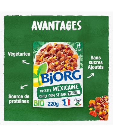 BJORG - Chili con Seitan Ready Meal - Organic Prepared Meal - Microwavable Doypack - 220 g - set of 2 (total of 440 g) - Buy Online on GoSupps.com