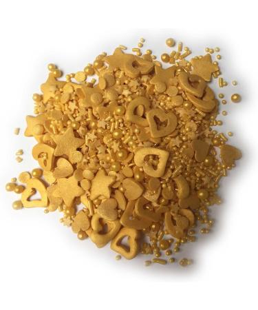 Sprinkletti - Gold - 30g Cake Topper Sprinkles - Shimmer Confetti Hearts Stars Balls & Strands - Edible Cake Decorations - Wedding and Birthday Cake Sprinkles 30g Gold - Buy Online on GoSupps.com