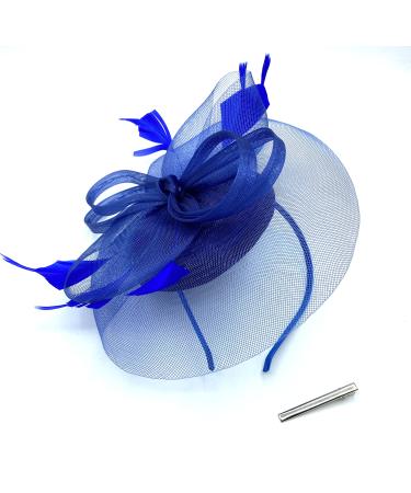 Ladies Royal Blue Feather Fascinator Clip/Headband Weddings Races Royal Ascot Hair Piece