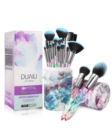 DUAIU Makeup Brushes 15pcs Premium Synthetic Bristles Crystal Handle Set Kabuki Foundation Brush Face Lip Eye Makeup Brush Sets Professional with Starry Gift Box(Blue)