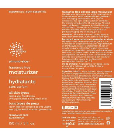 Buy EARTH SCIENCE Almond Aloe Facial Moisturizer - Fragrance Free 150 ML | Hydrating & Gentle for All Skin Types - International Shipping Available - Buy Online on GoSupps.com