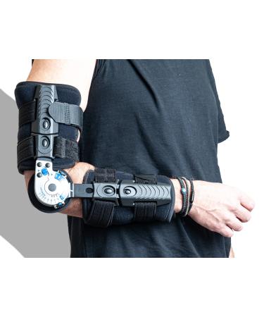 Ergobrace G1 ROM Elbow Post Op Brace - Hinged Support Sling Stablizer - Adjustable- Men and Women Sports Surgery Injury Recovery Pain Relief - Tennis Golfers Black Color (Left Side) Black (Left Side)