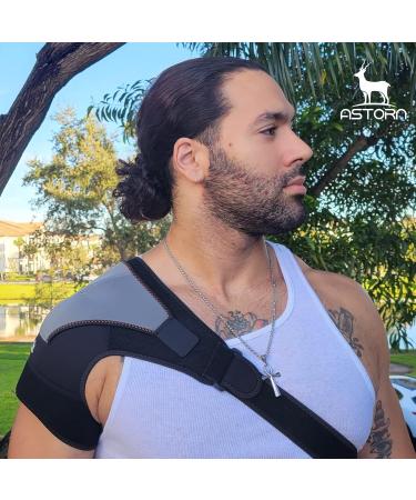 Astorn Adjustable Shoulder Bandage - Pain Relief for Rotator Cuff & AC Joint | Compression Sleeves for Men & Women | Small/Medium with Cooling Pack Bracket - Buy Online on GoSupps.com