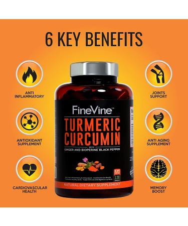 Turmeric Curcumin with BioPerine, Black Pepper & Ginger - 120 Capsules - Made in USA - Cardiovascular, Joint & Anti Aging Support - Buy Online on GoSupps.com