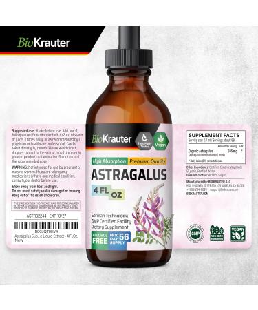 BIO KRAUTER Astragalus Tincture - Astragalus Root Extract for Immune Support - Alcohol and Sugar Free - High Absorption - Vegan Drops 4 Fl.Oz. 4 Fl Oz (Pack of 1) - Buy Online on GoSupps.com