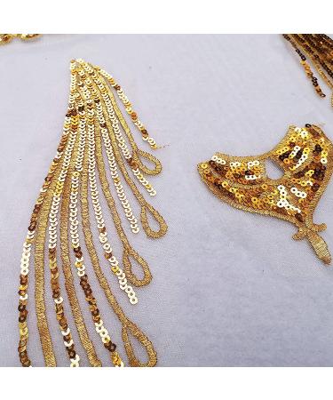 Gauze Sequins Feather Phoenix Tail Patch Set for DIY Wedding Gown & Bridal Dress - Ivory Gold White - Buy Online on GoSupps.com