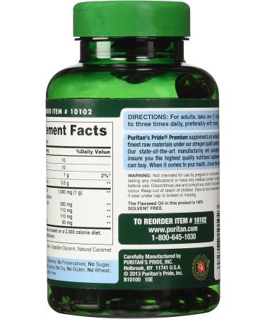 Puritan's Pride Flax Oil 1000mg - 120 Rapid Release Softgels - Buy Online on GoSupps.com
