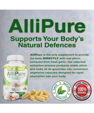Voldox AlliPure 100% Stabilised Allicin Garlic Capsules - Immune Booster - Non-GMO - 100 Capsules 450mg - Made in UK - Buy Online on GoSupps.com