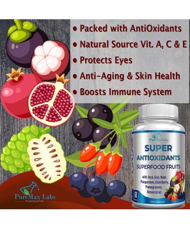 Super Antioxidant Fruit Superfood Complex - 60 Capsules with Acai, Goji, Noni, Mangosteen, Pomegranate, Elderberry & Resveratrol for Immune Support & Skin Care - Buy Online on GoSupps.com
