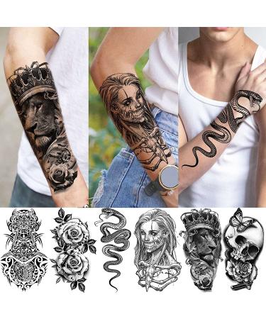 Realistic 3D Temporary Tattoos - Wolf Lion Skeleton Design - Halloween Scary Skull Vampire Snake Flower Compass - 62 Sheets for Adults and Kids - Arm & Neck Tattoo Stickers - Buy Online on GoSupps.com