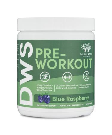 Pre Workout Powder for Men & Women (30 Servings of Caffeine Beta Alanine L-Citrulline Dynamine L-Theanine Taurine Theacrine & More) Preworkout Powder with Scoop by Double Wood (Blue Raspberry)