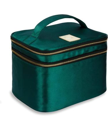 Eudora Double Layer Travel Makeup Bag - Green Nylon Satin Organizer with Mirror and Brush Holders | Large Cosmetics Bag for Women - Buy Online on GoSupps.com