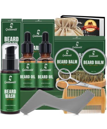 Beard Kit Beard Growth Grooming Kit w/2 Pack Beard Oil & 2 Pack Beard Balm Christmas Stocking Stuffers Gifts for Men Him Husband Dad Boyfriend Shaving Kit w/Beard Wash Comb Brush (Orange) - Buy Online on GoSupps.com