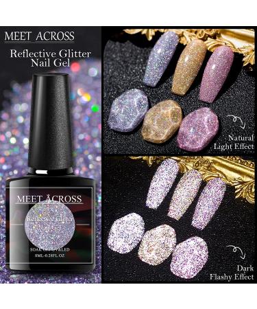 MEET ACROSS Reflective Glitter Gel Polish Kit - 3 Sparkly Colors for Nail Art (E019) - Perfect for Salon & DIY Manicure - Buy Online on GoSupps.com
