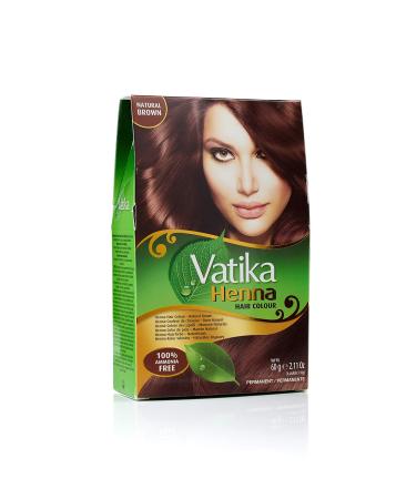 Dabur Vatika Henna Hair Color - Henna Hair Dye Henna Hair Color and Conditioner Zero Ammonia Henna for Strong and Shiny Hair 100% Grey Coverage 6 Sachets X 10g (Natural Brown) 0.36 Ounce (Pack of 6) Natural Brown
