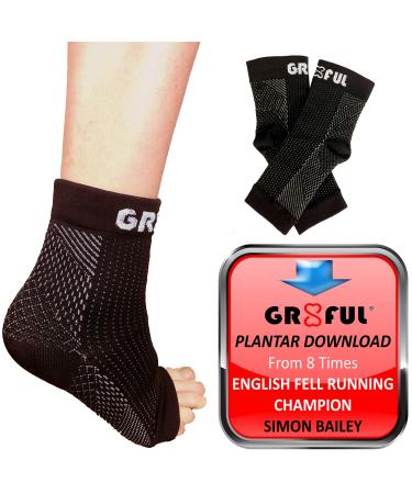 gr8ful Plantar Fasciitis Socks | Support Sleeves with 24/7 Compression & Treatment for Foot Arch Heel Fascia & Achilles Tendonitis Men/Women Pain Relief Night Splint Sock | Black 1 Pair S/M S/M (1 Pair)