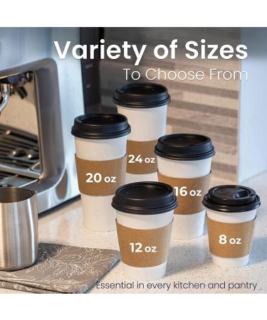50 Pack 16 oz White Paper Coffee Cup with Black Dome Lid and Kraft Sleeve Combo - Buy Online on GoSupps.com