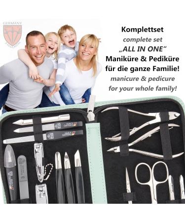 Three Swords 16 pcs Manicure Pedicure Set 'Cinisello' | High-Quality Mint Synthetic Leather Nail Case | Complete Hand & Foot Care Tools - Buy Online on GoSupps.com