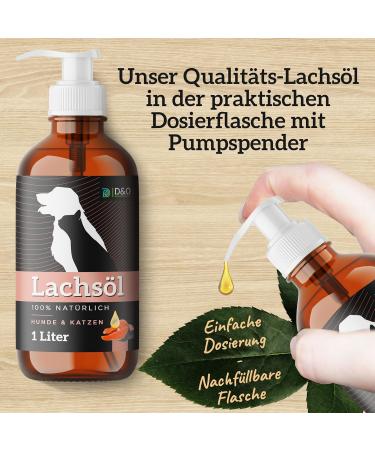 Premium 1L Salmon Oil for Dogs & Cats - Omega 3 & 6 Natural Norwegian Fish Oil for Coat Care | Practical Pump Dispenser - Buy Online on GoSupps.com
