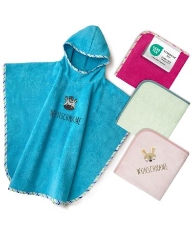My Stitchery Badeponcho children with names embroidered Oeko -Tex Standard 100 - Personalized hooded towel made of pure cotton with embroidered name and motif (blue)