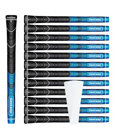 Geoleap Golf Grips Set of 13- Grips with Tapes and Grips with All Repair Kits for Choice,Hybrid Golf Club Grips,Standard/Midsize,All Weather Contral, High Feedback & Traction. Midsize Blue-Classic( 13 grips only with 15 tapes)