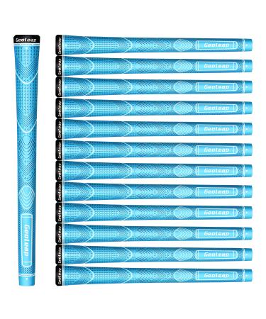 Geoleap Glory-T Rubber Golf Grips Set of 13-Thumb Pattern, Soft Feel, Anti-Slip, Standard/Midsize,6 Colors Optional, Comfortable Hybrid Golf Club Grips Standard Lignt Blue